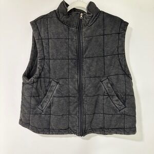 The Back Forty Quilted Vest XL Gray Cotton Blend‎ Full Zip Mock Neck Gorpcore